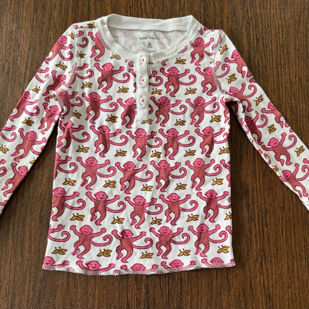 Roller Rabbit White and Pink Monkey Print shirt - Picture 4 of 4